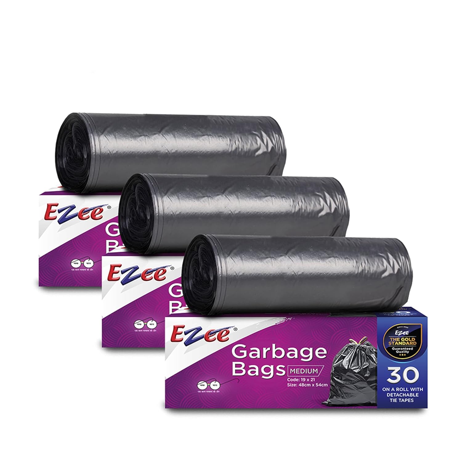 Black Garbage Bags for Dustbin|90 Pcs|Medium 19 X 21 Inches|30 Pcs X Pack of 3, 3 count