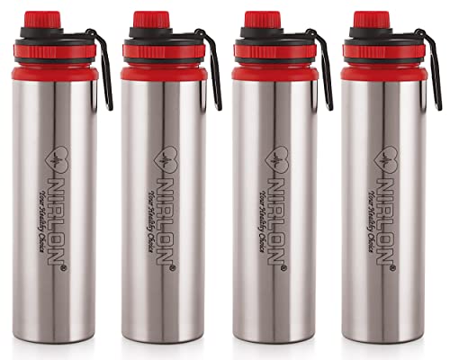 NIRLON Eco Star Stainless Steel Water Bottle 900ml, Water Sipper Bottles For Fridge, School,Gym,Home,office,Boys, Girls, Kids, Leak Proof(Red Colour | Set of 4)