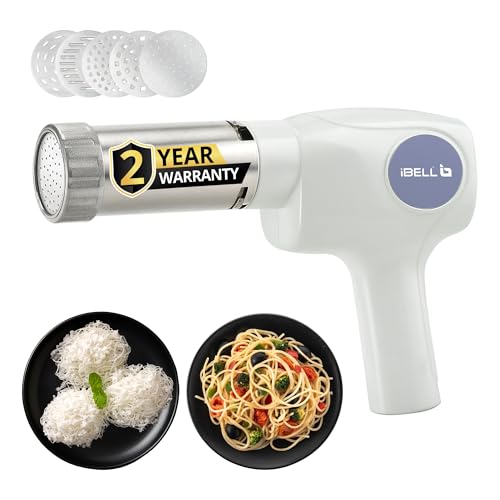 IBELL Electric Idiyappam Maker, Pasta & Noodle Maker with 5 Molds, 50Watts Power, 50 Times for Full Charge, Cordless with Rechargeable Battery(White)