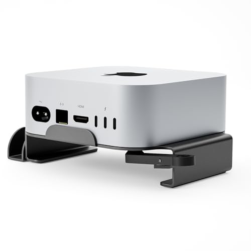 CHEVIK MiniMount Steel Stand – Durable Powder-Coated Desktop Mount, Improved Cooling, Easy Power Button Access, Sleek Design & Desk Organizer for Mac mini M4 & M4 Pro (Power Reach) (Black MiniMount)