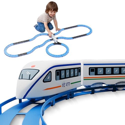 Lifelong Vande Bharat Toy Train 43 Pcs Track Set for Kids, Electric Toy Train Set, 2 AAA Battery Toy Train, Lights & Sounds, Multi-Layout Train Track Toy Train Set for Kids 1-8 Yrs (LLCRCT02)