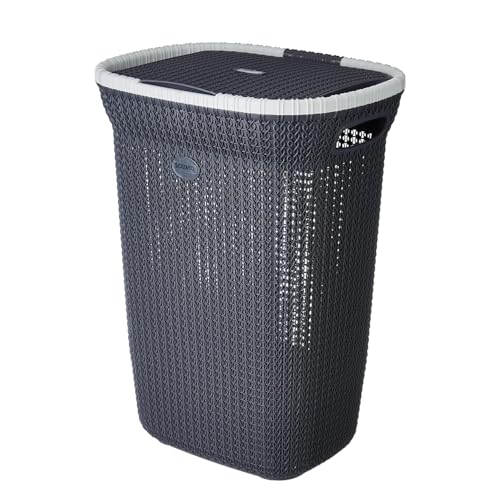 Amazon Brand - Solimo Knit Laundry Basket - Big - 55 Litres - 44 Cm X 35 Cm X 61 Cm | Dark Grey - Plastic