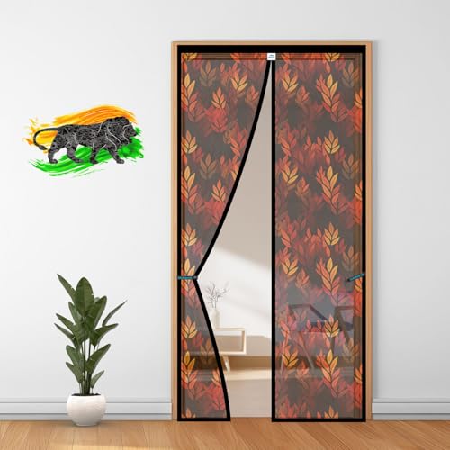 LifeKrafts Polyester Magnetic Door Mosquito Net | Leaf Pattern with Black/Blue | Auto-Close Curtain to Keep Mosquitoes, Flies & Insects Out |Fits 205 x 100 cm Doors