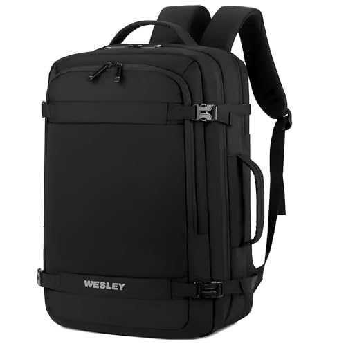 Wesley Luxur 45 Ltrs Overnighter Expandable Travel Laptop Backpack, Flight Cabin Approved Carry On with 16 inch Laptop Compartment, Anti Theft feature business/Travel/Weekender/college Charcoal Black