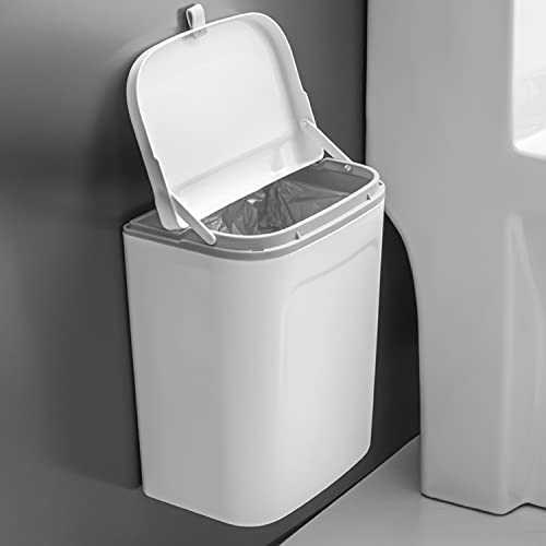 HOKIPO Plastic Hanging/Wall Mounted Dustbin for Bathroom Toilet Kitchen Home Or Office, White, Pack of 1 (AR3992), Open-Top