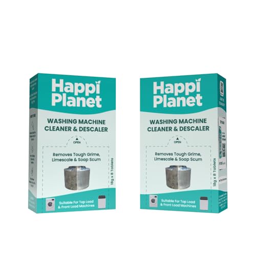 Happi Planet | Washing Machine Cleaner & Descaler Tablets | 16 Tablets (Pack of 2) | Removes Tough Grime, Limescale & Soap Scum | Used for Top Load & Front Load | Protects Clothes from Residue Damage