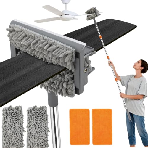Febzona Fan Cleaning mop with Extendable Long Rod 3-in-1 Ceiling Fan Cleaner Brush Microfiber Duster for Home Cleaning Essentials Spider Web Wall Roof Dust Remover Design Registerd IPI (Orange Gray)