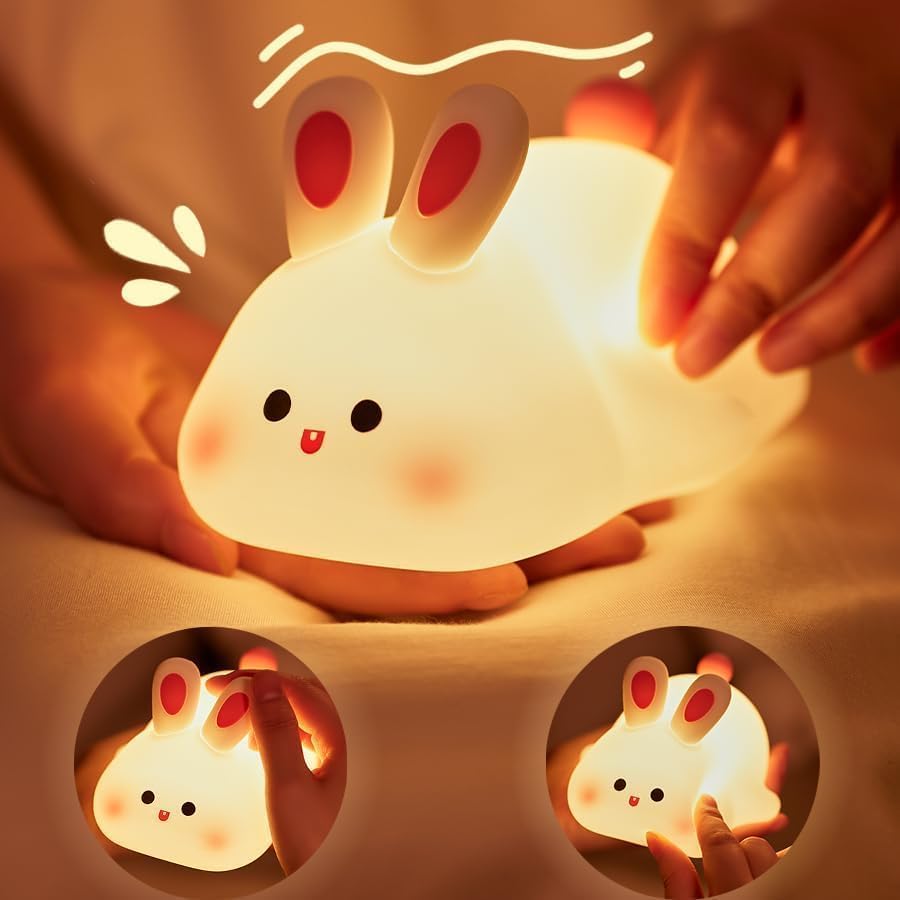 One94Store Cute Little Rabbit Silicone Night Lamp, Rechargeable Touch LED Bedside Light for Kids Bedroom, Romantic Decor, Baby Gift