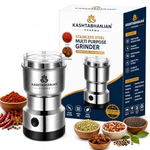 KASHTHABHANJAN PHARMA® Nima Mixer Grinder Smash Machine Stainless Steel Multifunctional Electric Grinder & Chopper Dried Spice Hurbal Masala Coffee Beans, Nuts & Grains (Silver)