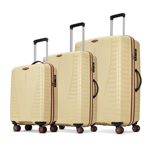Aristocrat Airpro-Max Set of 3 Cabin, Medium & Large Trolley Bags, Lightweight Polypropylene Case Luggage, 8 Wheels, Combination Lock, Travel-Friendly, 3-Yr International Warranty, Mojave Desert