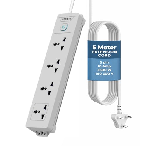 EMBOX Extension Board 5 Meter Cable | Extension Board with Switches, 4 Universal Sockets LED Indicator | 1500W Extension Cord
