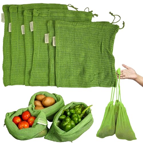 VOLTURI Vegetable Bag for Fridge (6 pcs), Fridge Storage bags with Drawstrings, 100% Cotton Vegetable Storage Bags for Refrigerator, Keeps Veggies Fresh Longer, Eco-Friendly Fridge Bag