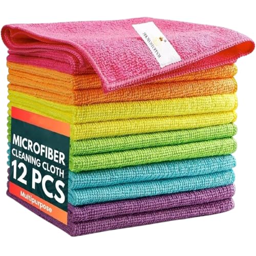 Showstopper Microfiber Cleaning Cloth | 12 Pack | Kitchen Cleaning Cloths and Wipes | Dusting Cloth for Home Cleaning | Home Essentials Products | 40cm X 40cm | 6, Assorted