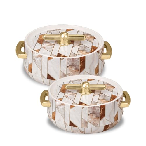 SELVEL Elegance Casserole | Advanced PU Insulation | Elegant Design Hot Pot | Keeps Food Hot & Fresh for upto 6 Hours | Serve Chapati, roti, Biryani (Royal Ceramica, Set Of 2 (1200 Ml & 700 Ml))