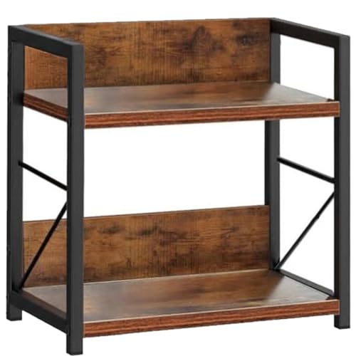 2-Tier Kitchen Organizer Rack Spice Jar Rack– Rustic Brown & Black Spice Rack Organizer for Countertop | Metal Frame Storage Shelf for Kitchen, Coffee Bar| 30 x 15.7 x 26.4 cm