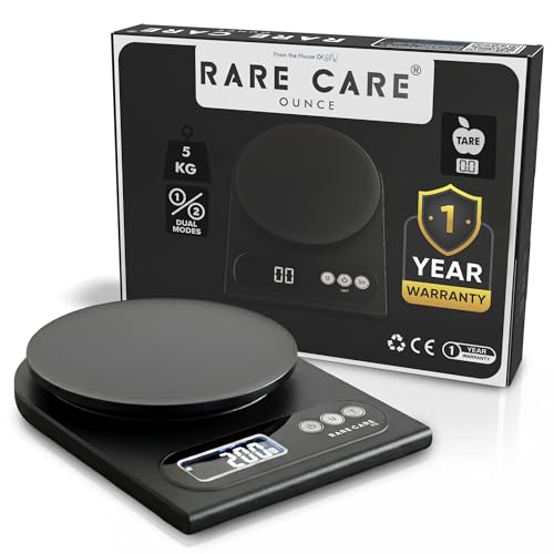 RARECARE Kitchen Weight Machine For Home | Electronic Weighing Machine for Food | Tare Function 1 Year Warranty | Dual Weight Setting | Weighing Scale For Kitchen | Model - Ounce, Black