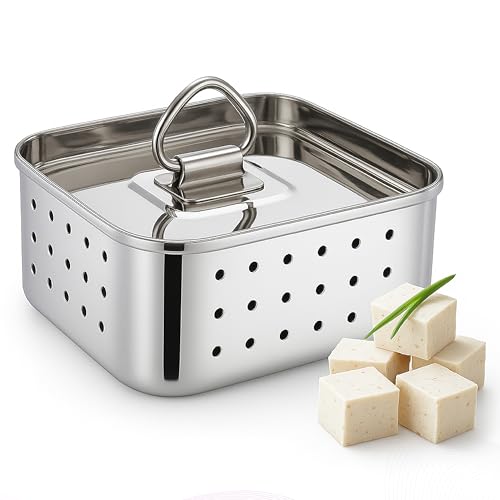 Large 750 ML Stainless Steel Paneer Maker Mould Press | Square Paneer & Tofu Maker with Lid & Base Plate | Multipurpose Sprout Tofu and Paneer Maker | Food Grade, Rust-Proof, Dishwasher Safe