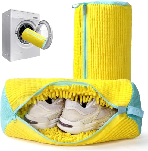 Glivary Shoe washing machine bag, Laundry shoe pouch for washer and dryer, Reusable and Durable Zipper Plush Washing Machine Bag for Sneakers, Delicates and Toys(Laundry Bag) (yellow, pack of1)