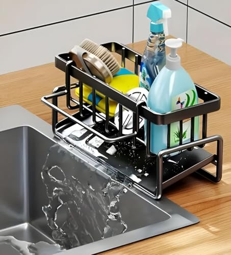 Kitchen Sponge Holder Kitchen Sink Caddy Organizer | with Drain Pan for Sponges, Cleaning Cloth, Scrub Brush, Dish Soap and Hand Sanitizer (1Pcs)