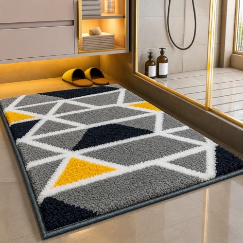 Roseate Mosaic Super Soft (40x60 cm) Microfibre 2000 GSM Bath Mat Super Absorbent Anti-Skid Door Mats for Home/Bathroom Mat/Bedroom/Kitchen/Floor Mat (Grey) Pack of 1