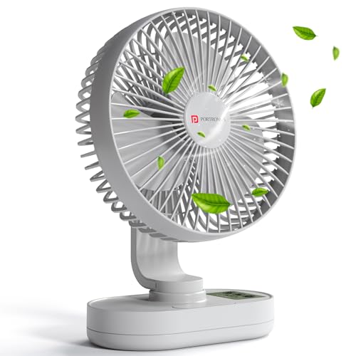 Portronics Airloop Portable & Rechargeable Desk Fan with Automatic 92° Oscillation, 6.1 Inch Blade, BLDC Motor, 90° Tilt, 3 Speeds, 4000mAh Battery, Type-C Charging, Low Noise, for Home & Office Use