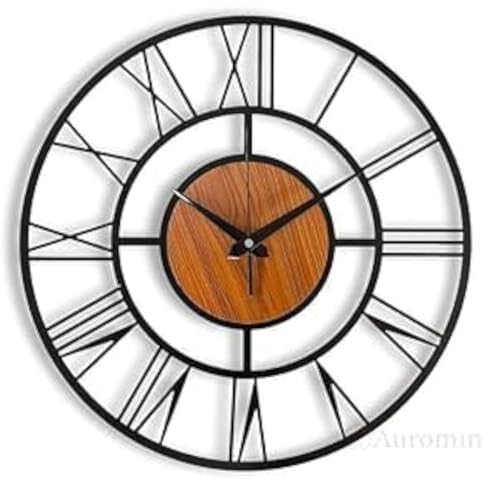 Auromin Designer Wall Clock for Living Room Stylish Latest | Metal Decorative Wall Watch Stylish Analog Hanging Clock for Living Room, Bedroom, Kitchen | Big Size Battery Operated Clock