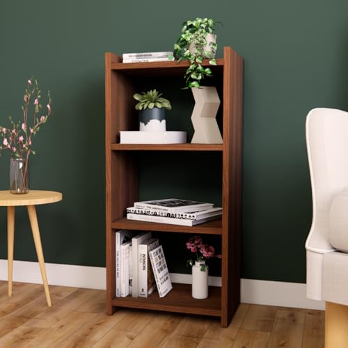 ECOLINE Book Shelf for Home Library with Assembly | Laminated Engineered Wood Storage Rack for Living Room, Office, Kitchen, Bedroom (Walnut, 3 Layer)