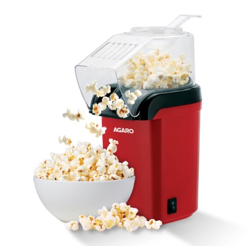 AGARO Delite Electric Popcorn Maker, 1200W Hot Air Popper, Oil-Free Healthy Snacks for Kids in 2 Minutes, 90% Popping Rate, Measuring Cup Included, Family Party, 1 Year Replaceable Warranty
