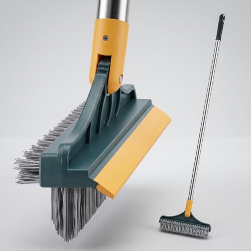 3-in-1 Bathroom Cleaning Brush with Wiper - Bathroom Cleaning Brush Long Handle 180° Rotate Toilet Brush Bathroom Tiles Cleaning, Wiper Floor for Kitchen Bathroom Cleaning