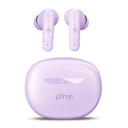 pTron Bassbuds Astra in-Ear TWS Earbuds w/Stereo Sound, 34Hrs Playtime, Stereo Calls, Custom EQ, Mobile App, BTv5.3 Headphones, Touch Control, Voice Assistant, Type C Charging & IPX4 (Lilac)