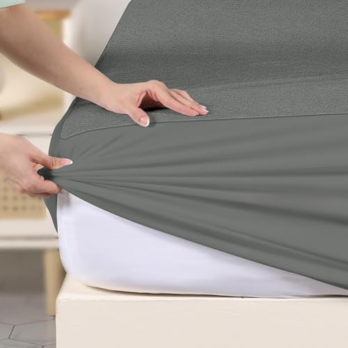 100% Waterproof Premium Cotton Feel Mattress Protector King Size| Ultra Soft Breathable & Hypoallergenic Fitted Bed Protector Terry Cover | Fits Upto 10 Inches (Grey, 72 x 78,6x6.5 Feet)