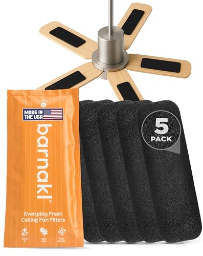 Barnakl Ceiling Fan Air Purifier Pads, Carbon Filters for Blades, 5 Count | Activated Coconut Shell Carbon, Traps Dust, Odors & Allergens, Easy-Stick Universal Fit, Odorless & Unscented