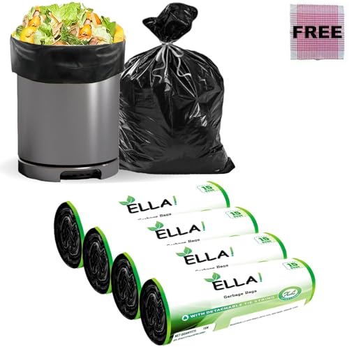 Ella Garbage Bags 30x37 Inches (Extra Large) 40 Bags 4 Rolls | Leak Proof & Tear Resistant Trash Bags for Kitchen & Commercial Use | Dustbin Bags For Dry & Wet Waste With Free Check Duster Cloth-Black