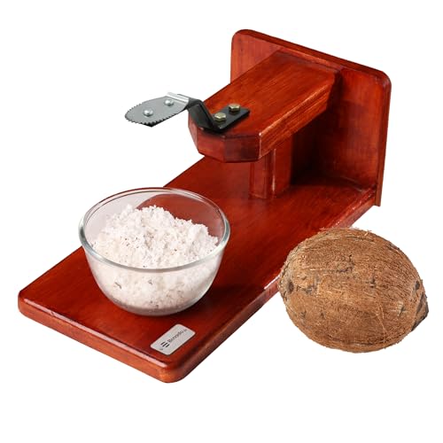 Bmado Traditional Polished Wooden Table-Top Manual Coconut Scraper – Chirava Grater Thengai Thuruvi with Stainless Steel Blade, Comfortable to Use (Weight - 1100 Gram)