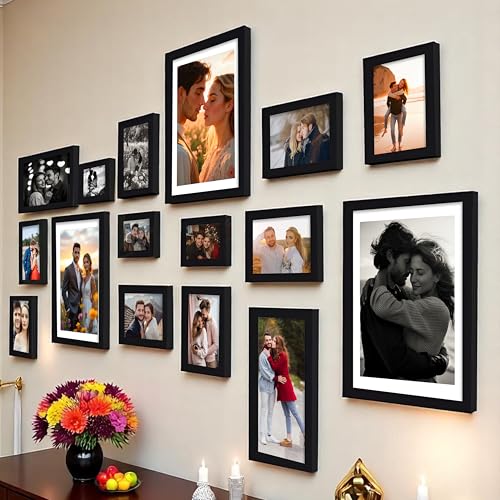 Art Street Shooting Star Wall Photo Frames for living Room, Set of 16 Photo frames (Black)