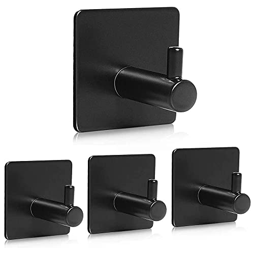 JIALTO Adhesive Hooks for Wall, Heavy Duty, Stainless Steel Stick-On Towel & Door Hooks, Waterproof Hanging Hooks for Bathroom & Home (Pack of 4)