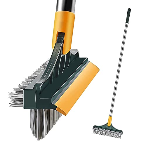 Rushwak 3 in 1 Long Handle Bathroom Cleaning Brush with Wiper, 180° Rotate for Floor/Toilet Cleaning (Multicolor)