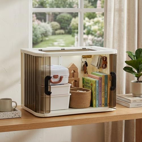 Amazon Basics Plastic Organizer Unit with Dual Front Doors, Multi-Purpose Organizer for Home, Kitchen & Kids Room, Durable & Lightweight (Medium Size, 1 pic)