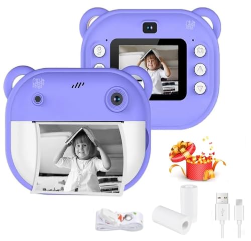 Kids Instant Print Camera – Mini Digital HD Photo & Video Camcorder with Games | Fun Learning Toy for Boys & Girls Ages 4-18 | Includes 2 Print Rolls – Ideal Gift for Kids (Purple)