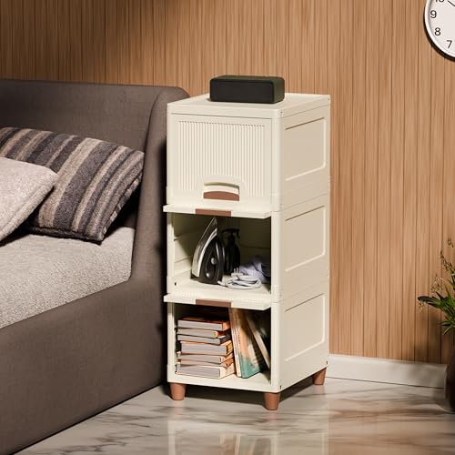 Amazon Basics Multi-Purpose Organizer | Modular Storage Box for Clothes, Kitchen, Bedroom & Living Room | Stackable Rack, Space-Saving Wardrobe Cabinet (Off White), 3 Piece, 33LX38WX27H cm
