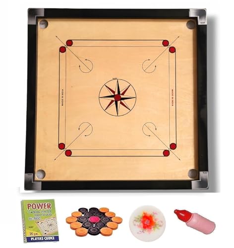 Superior Matte Finish Practice Carrom Board for Serious Professional Practice with Coins Striker and Powder Black (26 inch Gold K_1)