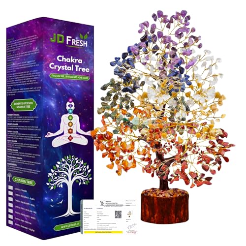 JD FRESH 300 Beads, 7 Chakra Crystal Tree, Showpiece Good Luck and Positive Energy, Showpiece for Living Room, Natural Healing Gemstones Money/Lucky Tree for Good Luck, Multicolor