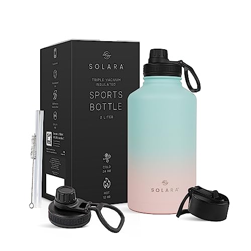 SOLARA Insulated Water Bottle 2000ml, Hot Water Bottle, Thermosteel Water Bottles for Travel, Home, Office, School, Gym, Adults, Water Bottle Hot and Cold, Sipper Bottle, Pink Teal