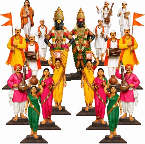 Vitthal Rukmini Varkari MDF Cutout Set (19 Pieces) | Wari Festival Inspired Devotional Home Decor | Premium Printed Wooden Cutouts for Mandir, Shelf, Living Room Decoration & Gifting
