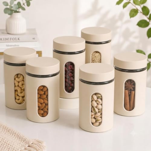 SR (Set of 6) Oval Window Plastic Storage Container (1000ml) | Airtight Kitchen Storage Containers | Containers for Kitchen Storage with Window for Snacks, Dry Fruits, Tea & Coffee (Multicolor)