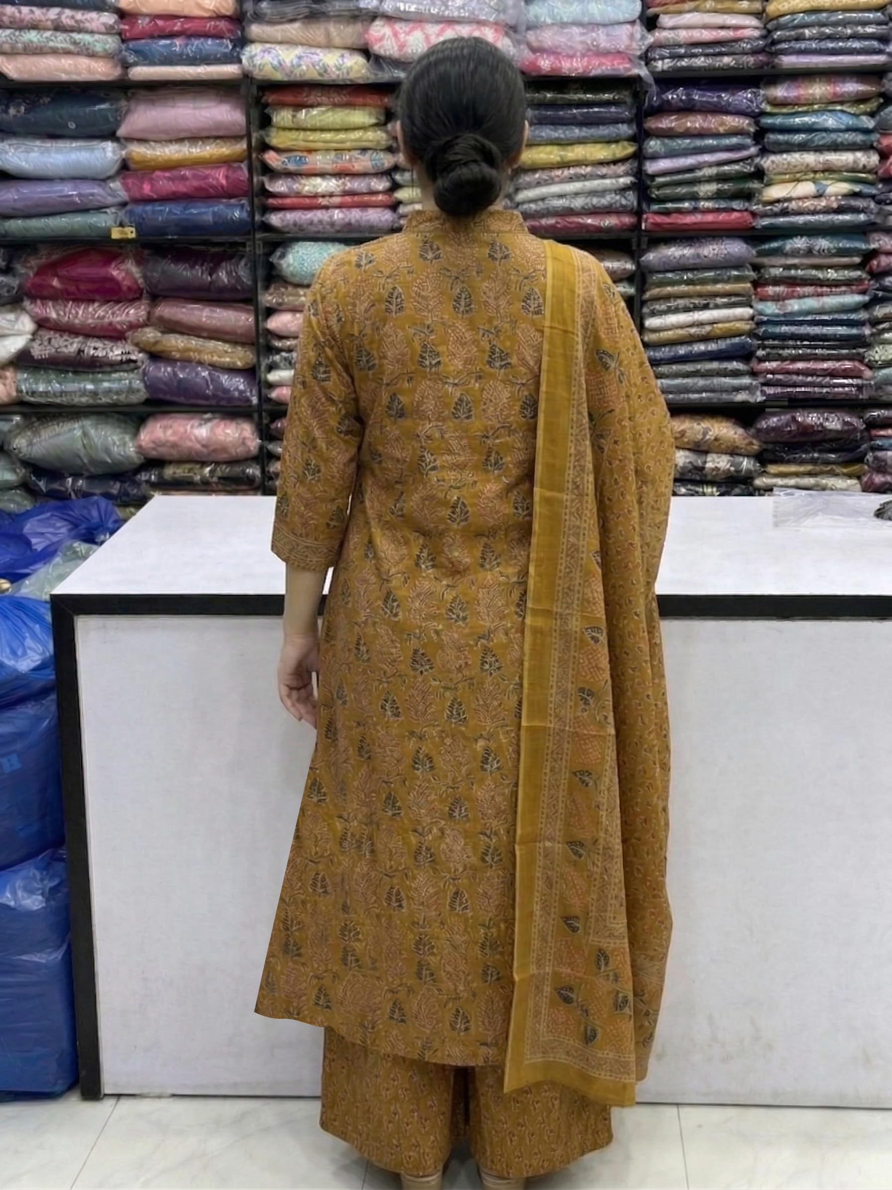 GoSriKi Kurta Sets for Women Viscose Blend Printed | Kurti Set for Woman | Kurta Palazzo Dupatta Set | A Line Kurti | Mandarin Collar 3/4 Sleeve Suit Set for Women Stylish Ethnic Outfit