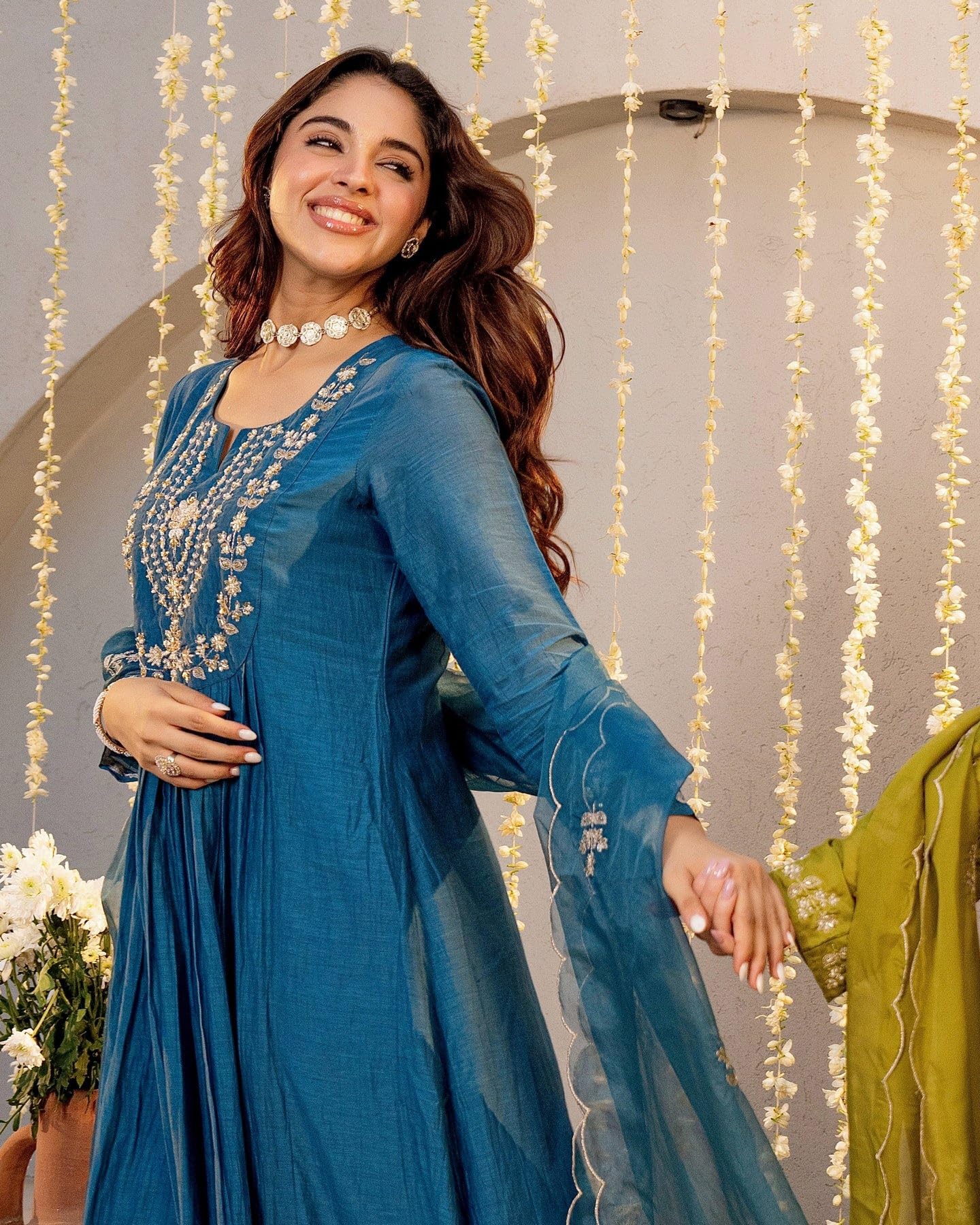 Nermosa Women Embroidery Solid A-Line Kurta and Pant Set with Dupatta