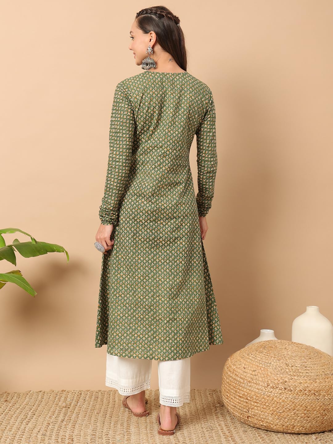 FIORRA Womens Cotton Regular Fit Floral Printed A-Line Kurta