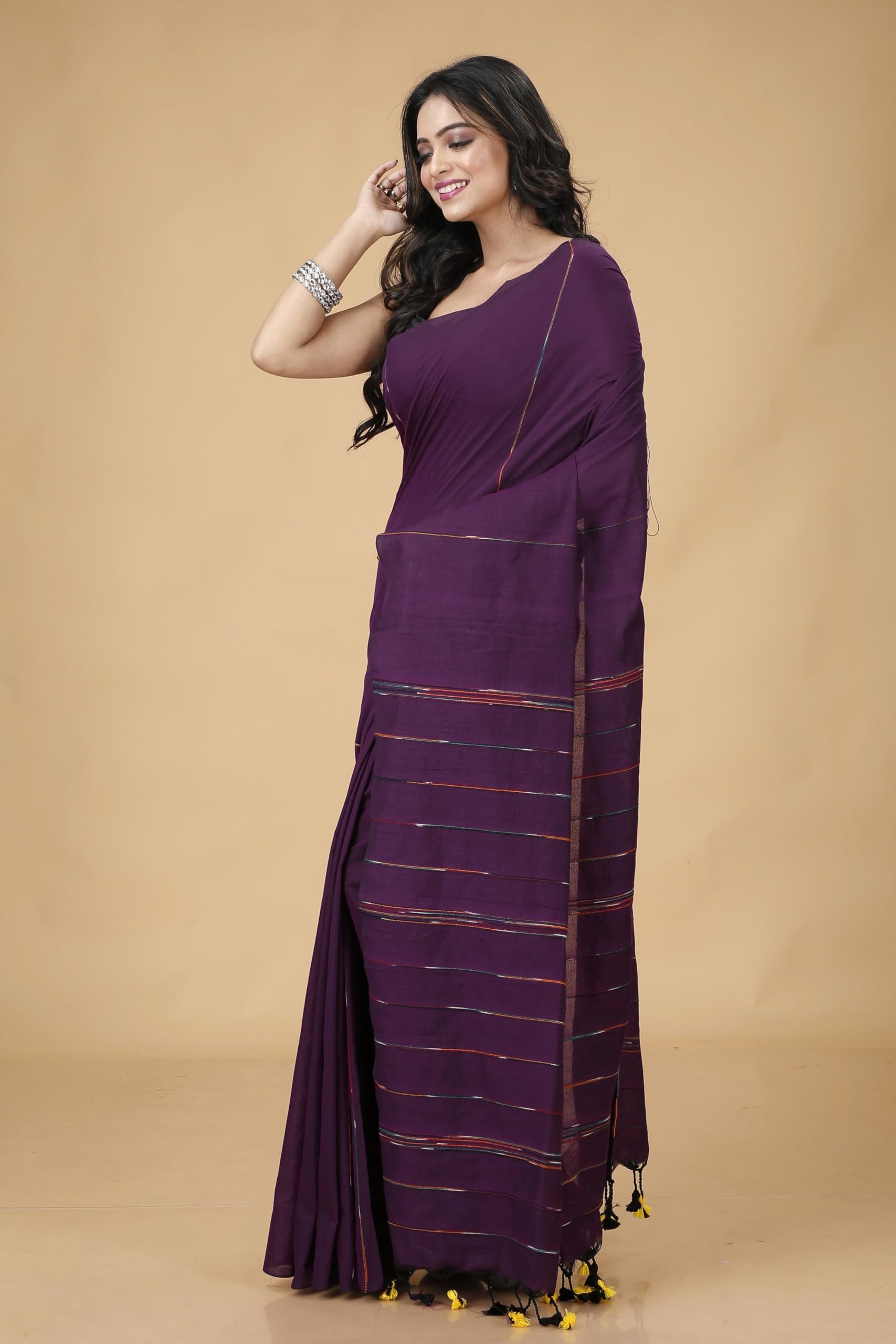 OISHANI SAREE GHOR Women's Traditional Bengal Handloom Khesh Kantha Cotton Soft Saree