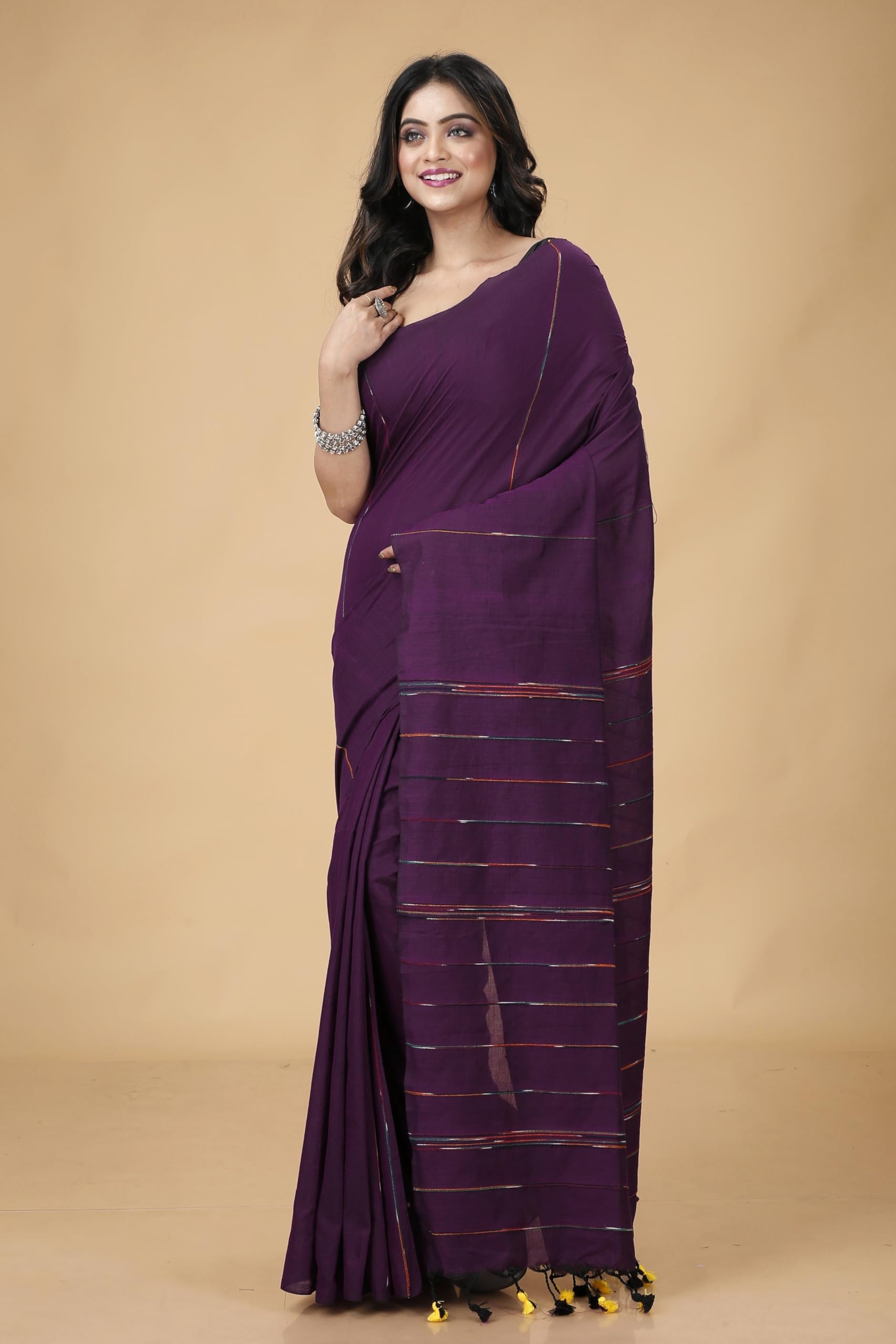 OISHANI SAREE GHOR Women's Traditional Bengal Handloom Khesh Kantha Cotton Soft Saree